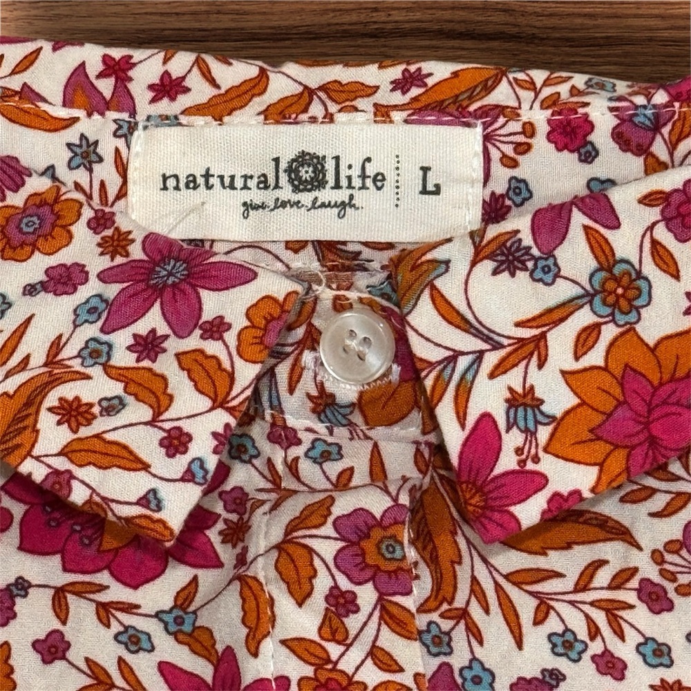 Natural Life Becca Mini Dress Cream and Pink Floral Size L - Picture 8 of 9